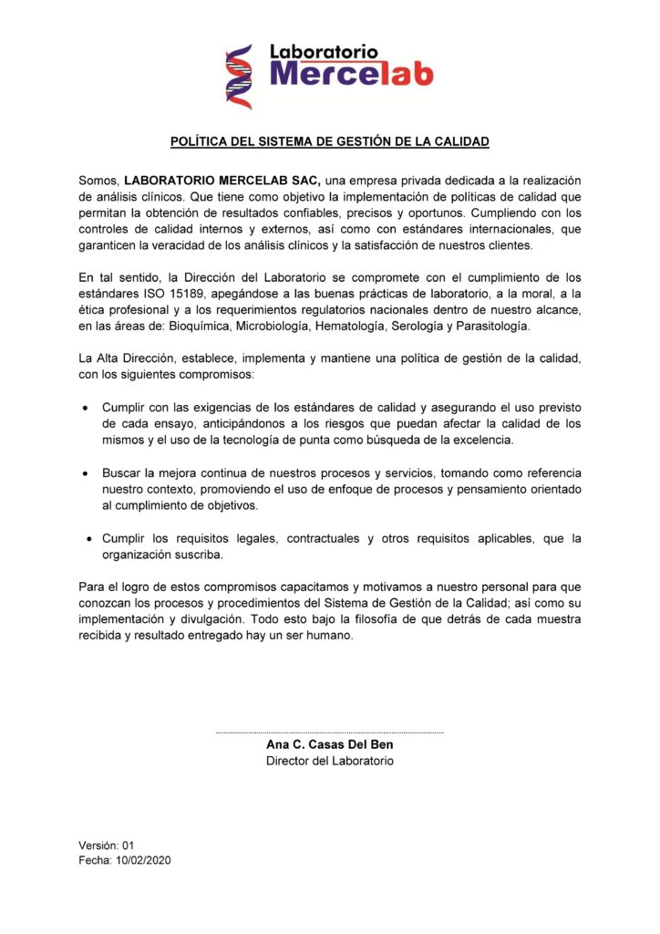 Política del Sistema de Gestión de Calidad